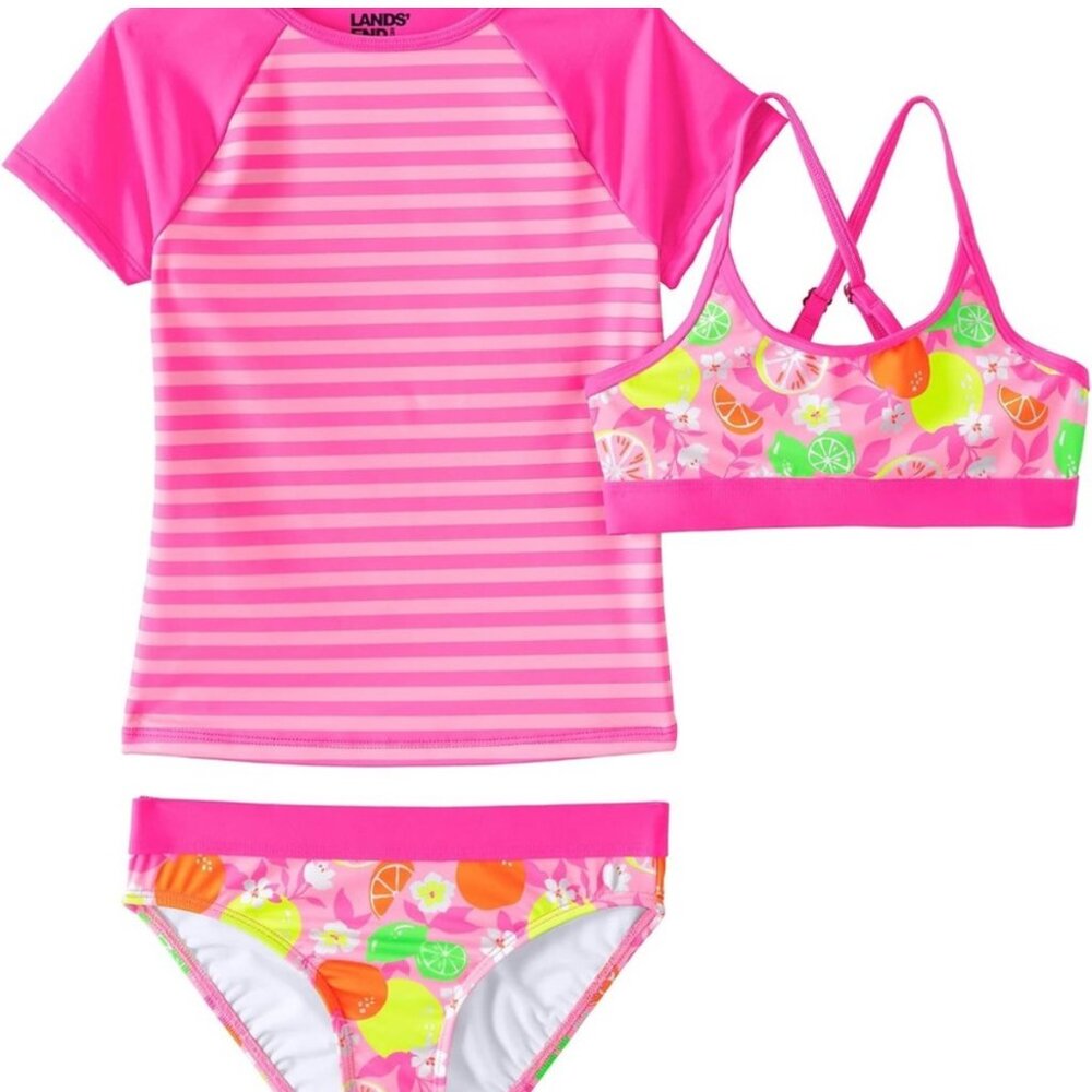 Lands End Pink Rash Guard Swim Set